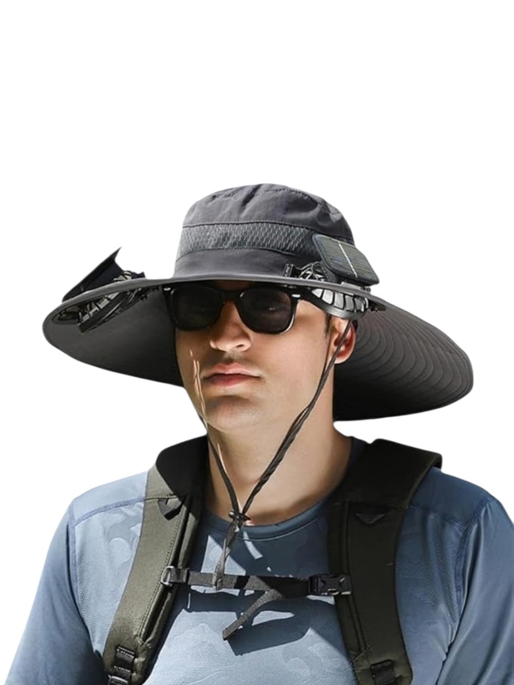 NWT Solar Fan Wide Brim UPF 50+ Sun Hat Outdoor Hiking Fishing Beach Hat Gray